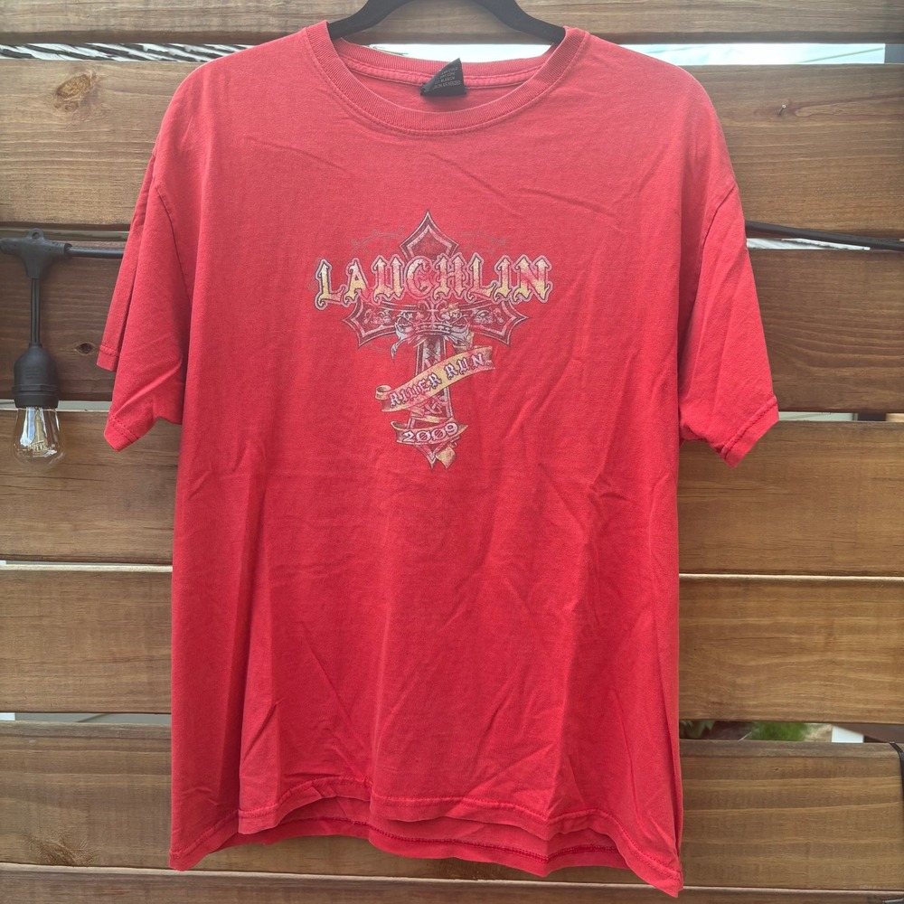 Laughlin River Run Graphic T-Shirt Mens L Red Good 2009 27th Annual Biker Tee